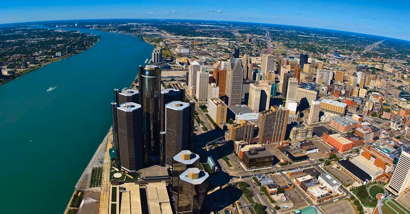 Ariel view of Detroit and the Detroit River Ariel view of Detroit and the Detroit River