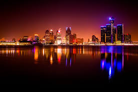 Detroit Skyline from the Detroit River at night Detroit Skyline from the Detroit River at night