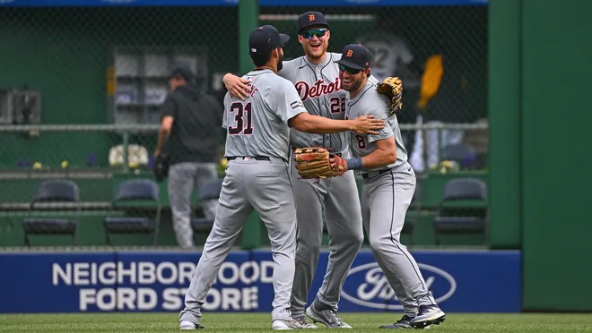 Detroit Tigers celebrating a victory